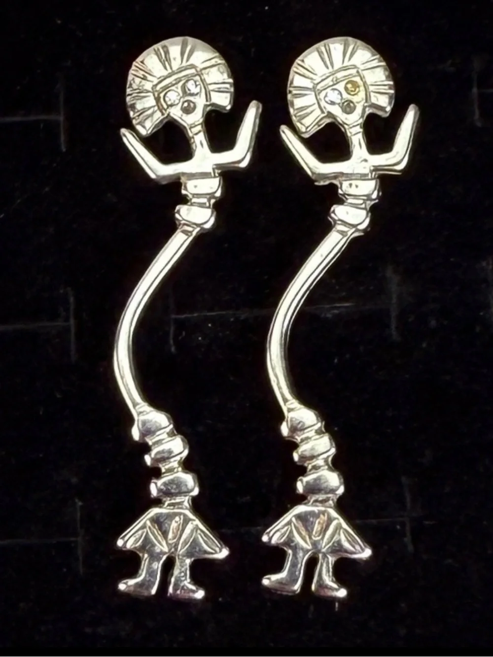 Vintage Silvertone Tribal Figure Pierced Earrings